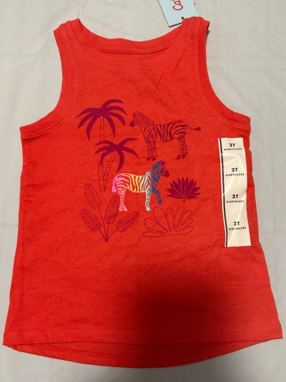 Girls Cat & Jack Dark Coral Sleeveless Zebra Graphic Tank Top Shirt NEW